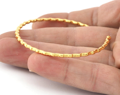 Ribbed Open Bangle Bracelet Base, Shiny gold plated brass (58mm Size ) 5306