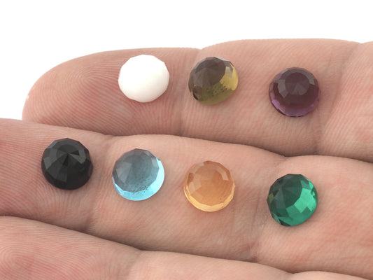 Faceted Round High Dome Cabochon Glass Flat Back Cabochons 8mm white smoky purple black yellow blue green cab5