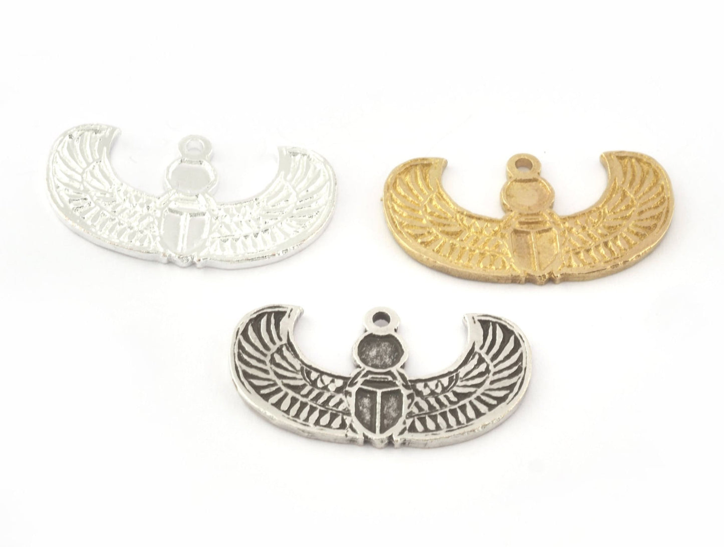 Beetle Scarab Wings, Insect Ancient Egyptian Charms, Blank bezel pendant Raw brass,Antique silver or Shiny silver 33x18mm 4mm blank 5256