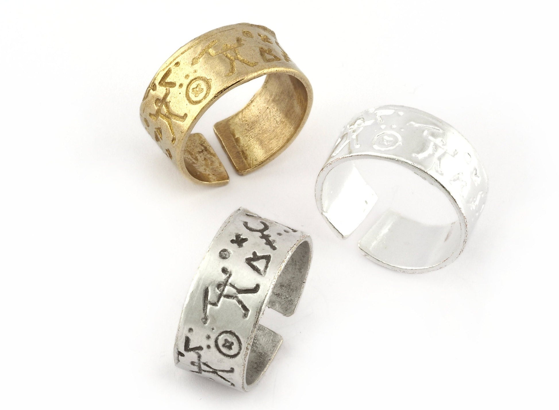 Prehistoric Band Symbols Ring Adjustable Raw brass, Shiny Silver, Antique silver (19mm 9US inner size) 5258