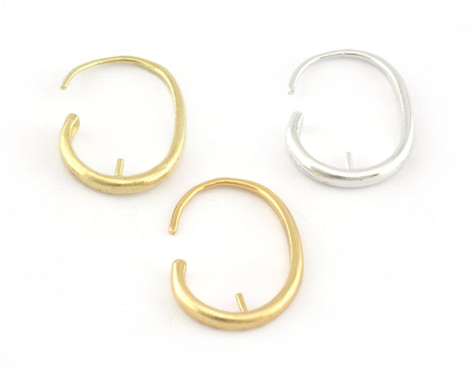 Hook earring post,Half drilled pearl Blank Earring making Raw Brass - Shiny silver - Shiny gold 22x16 mm Earring Base 5238