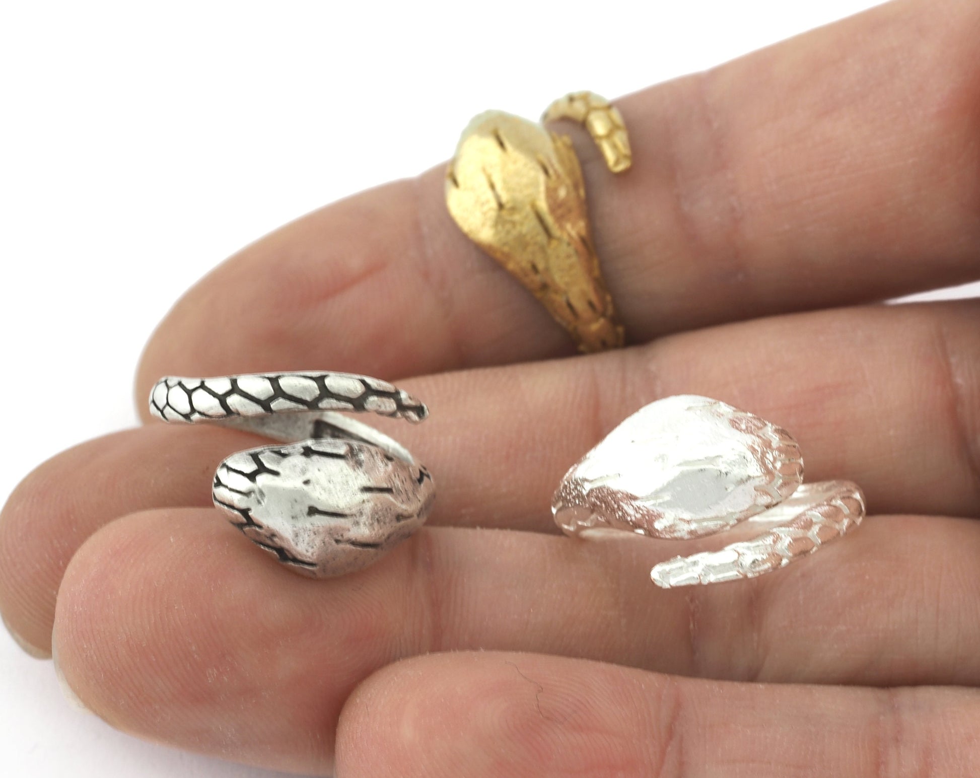 Wrap Snake Ring Adjustable Raw brass, Shiny Silver, Antique silver (18mm 8US inner size) 5259