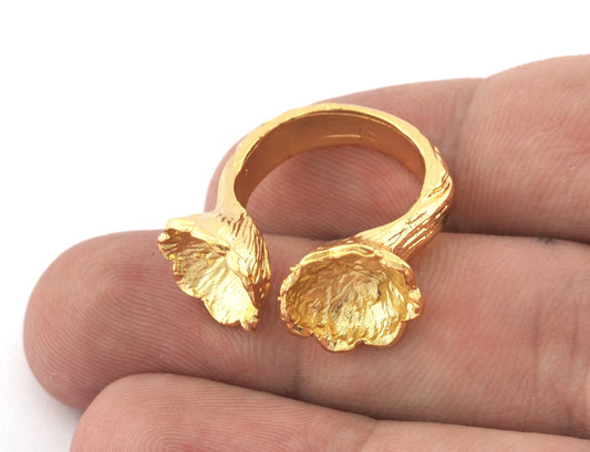 Flower Ring Adjustable, Resin Blank Bezel Settings brass, Shiny gold plated (17.5mm 7US inner size) 5242