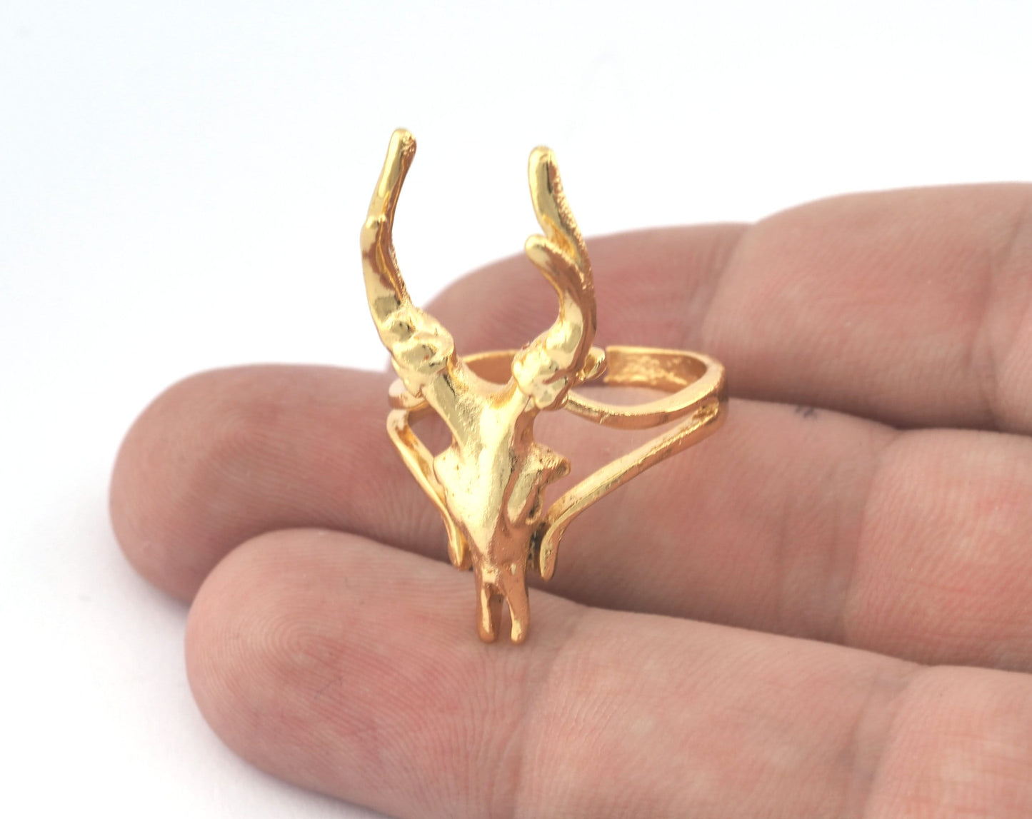 Cow Skull Ring Adjustable brass Shiny gold plated (20mm 10US inner size) 5253