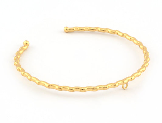 Ribbed Open Bangle Bracelet Base, with loop Shiny gold plated brass (58mm Size ) 5310