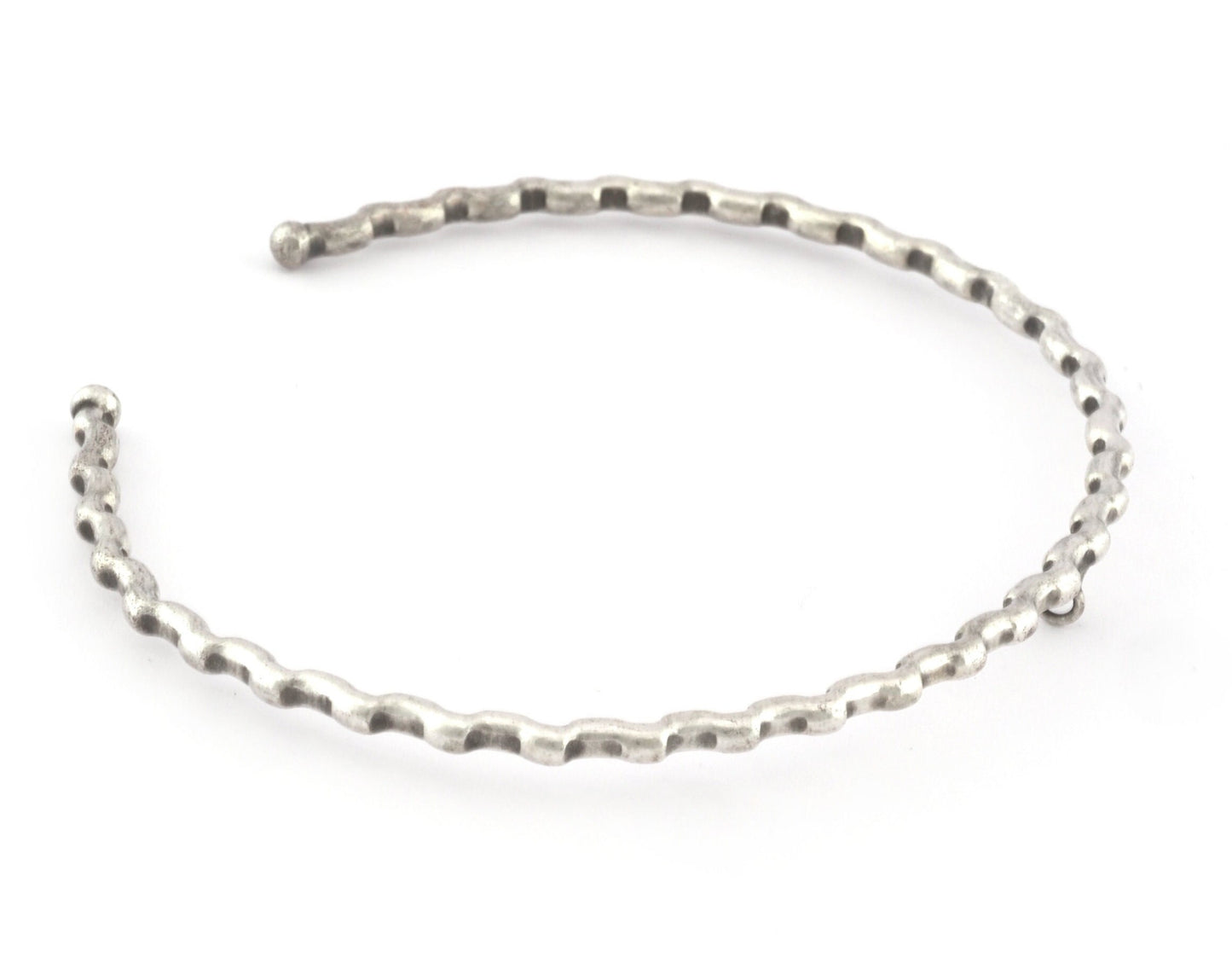 Ribbed Open Bangle Bracelet Base, with loop Antique silver plated brass (58mm Size ) 5310