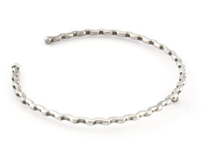 Ribbed Open Bangle Bracelet Base, with loop Antique silver plated brass (58mm Size ) 5310
