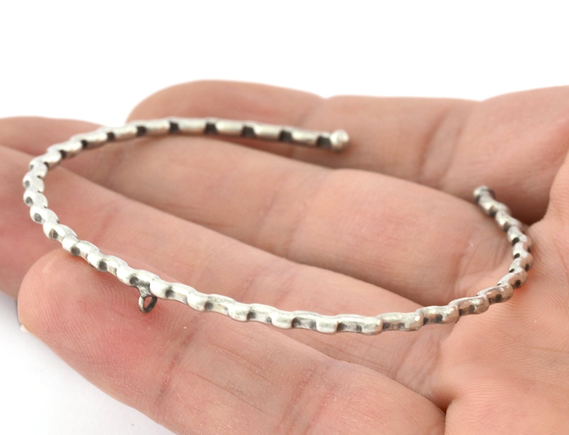 Ribbed Open Bangle Bracelet Base, with loop Antique silver plated brass (58mm Size ) 5310