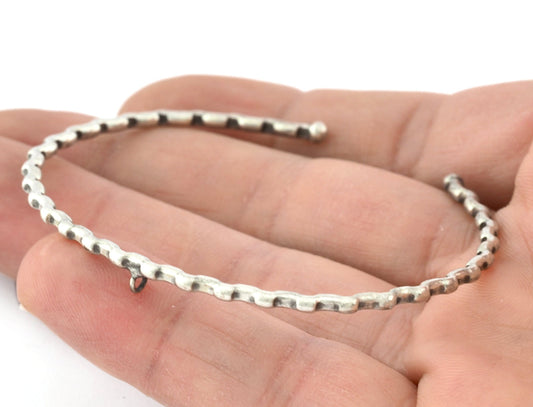 Ribbed Open Bangle Bracelet Base, with loop Antique silver plated brass (58mm Size ) 5310