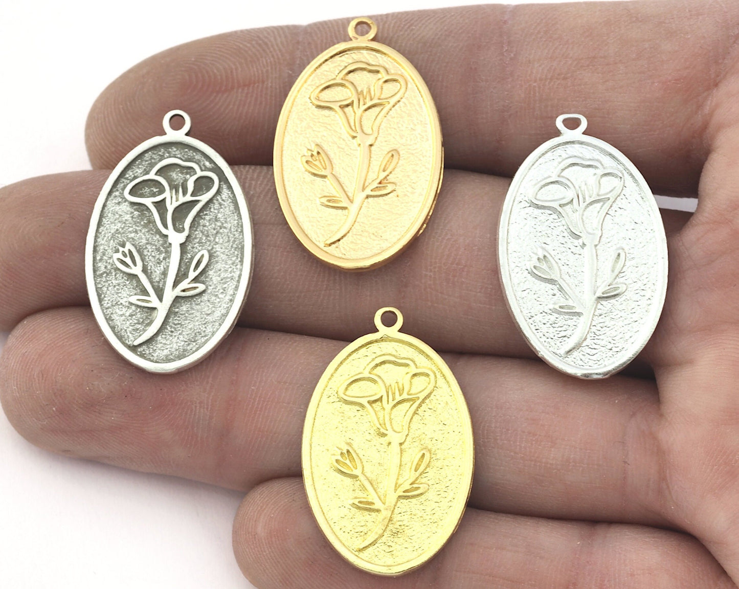 Birth Monthly Flower (September Morning Glory ) Oval Charms Pendant Raw Solid Brass , Antique silver, Shiny silver, Shiny gold 29x18mm 5276