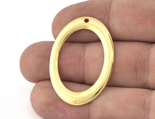 Oval Charms, Pendant, Brass Shiny gold plated 37x27mm 5170