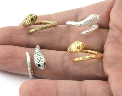 Snake Wrap Blank Bezel Settings Adjustable Ring Raw brass, Shiny Silver, Antique silver, Shiny gold (16mm 5US inner size) 1.5mm Blank 5290