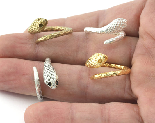 Snake Wrap Blank Bezel Settings Adjustable Ring Raw brass, Shiny Silver, Antique silver, Shiny gold (16mm 5US inner size) 1.5mm Blank 5290