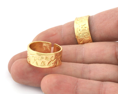 Prehistoric Band Symbols Ring Adjustable Shiny gold plated brass (19mm 9US inner size) 5258