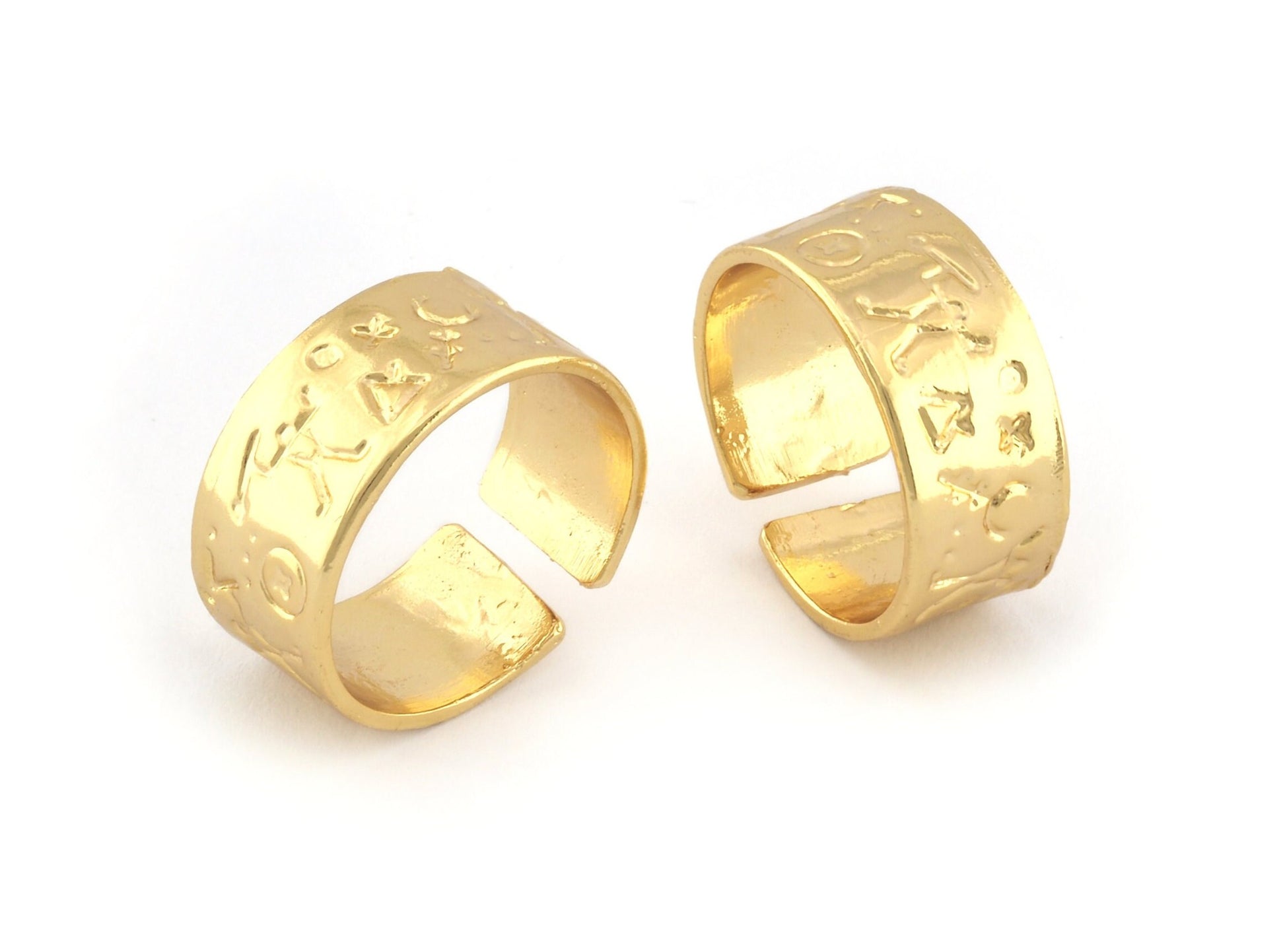 Prehistoric Band Symbols Ring Adjustable Shiny gold plated brass (19mm 9US inner size) 5258