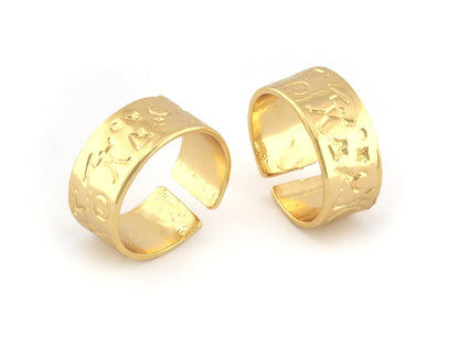 Prehistoric Band Symbols Ring Adjustable Shiny gold plated brass (19mm 9US inner size) 5258