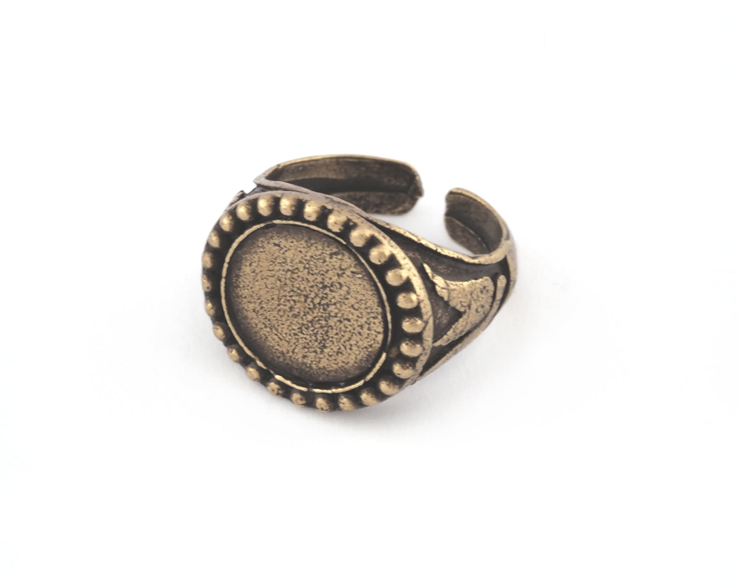 Signet Ring Adjustable Ring Bezel Blank - Antique Bronze Plated Brass (17mm 6.5US inner size - Adjustable ) (12mm blank) OZ3853