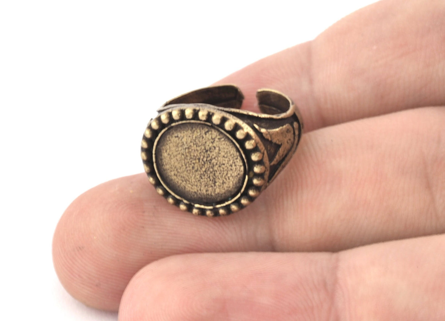 Signet Ring Adjustable Ring Bezel Blank - Antique Bronze Plated Brass (17mm 6.5US inner size - Adjustable ) (12mm blank) OZ3853