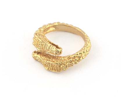 Dragon, Crocodile Ring Adjustable Shiny gold plated brass (18mm 8US inner size) 5229