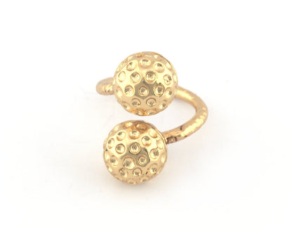 Golf Balls Ring, Wrap Adjustable Ring , Shiny Gold Plated Brass (8US) 5208