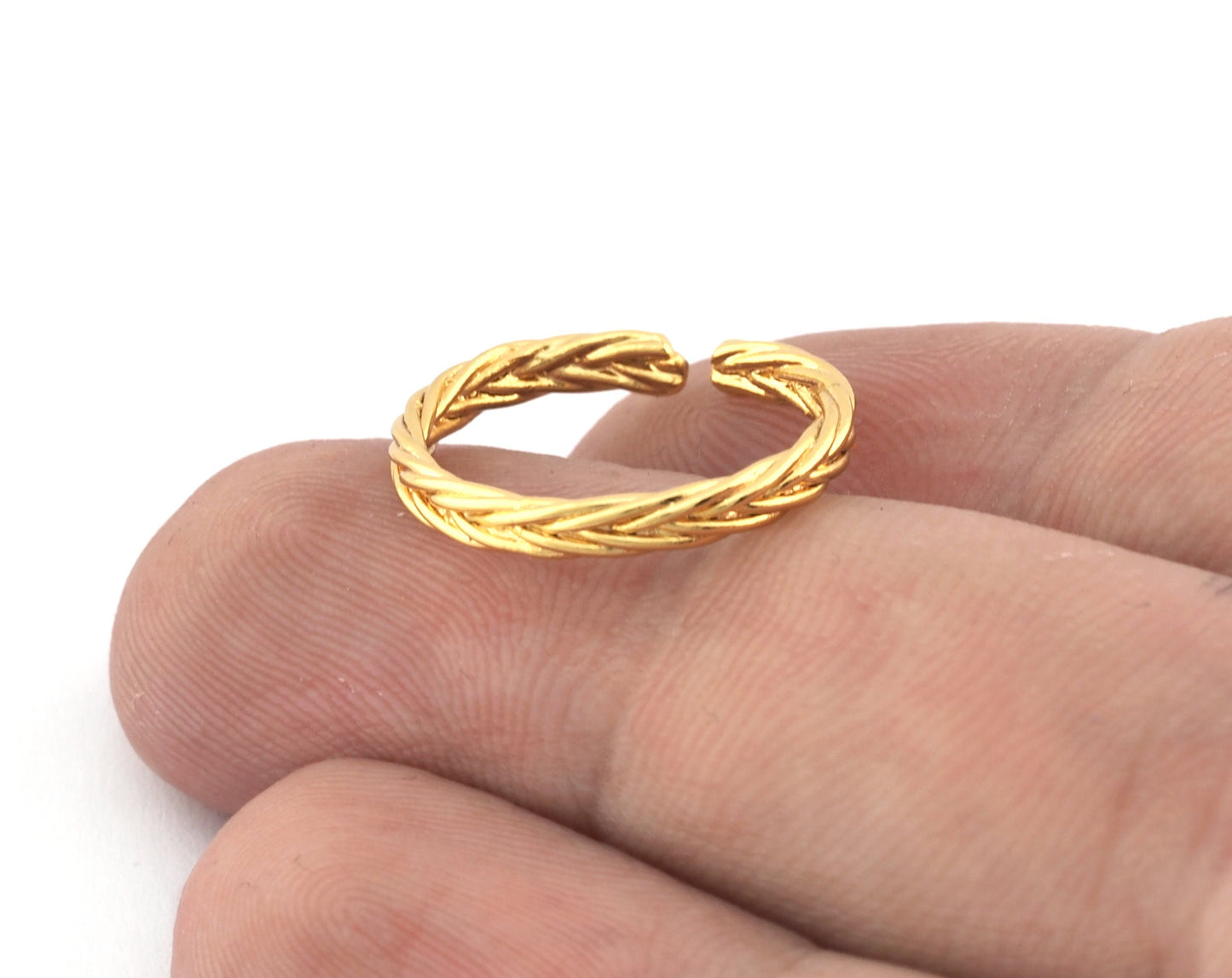 Braid Band Ring Adjustable Brass Shiny gold plated (17mm 7US inner size) 5257