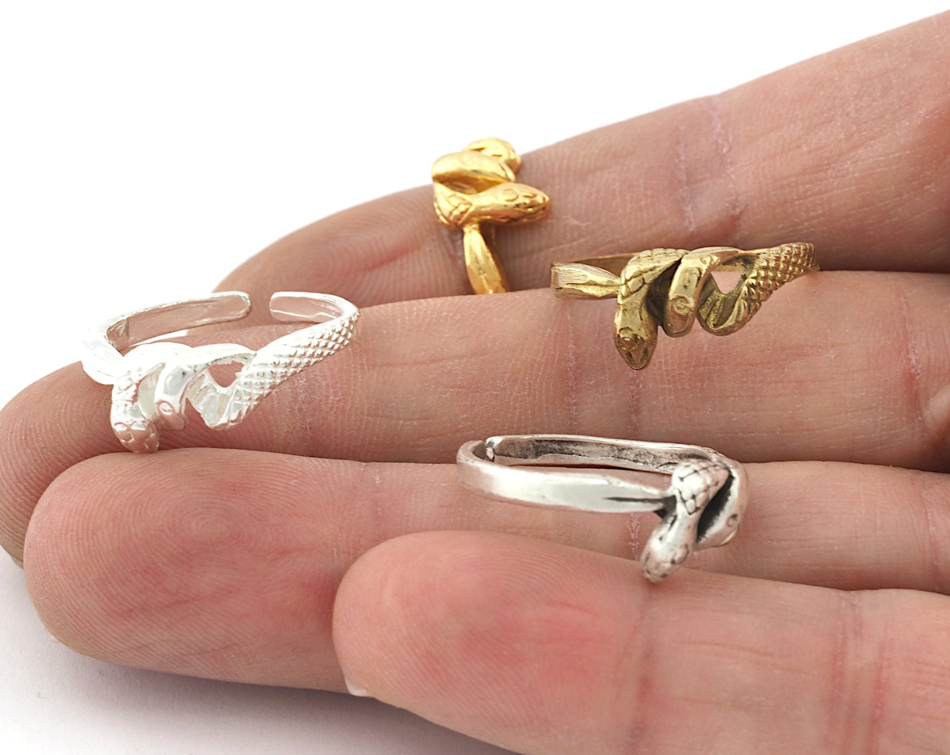 Snake Entangle Adjustable Ring Raw brass, Shiny Silver, Antique silver, Shiny gold (18mm 8US inner size) 5293