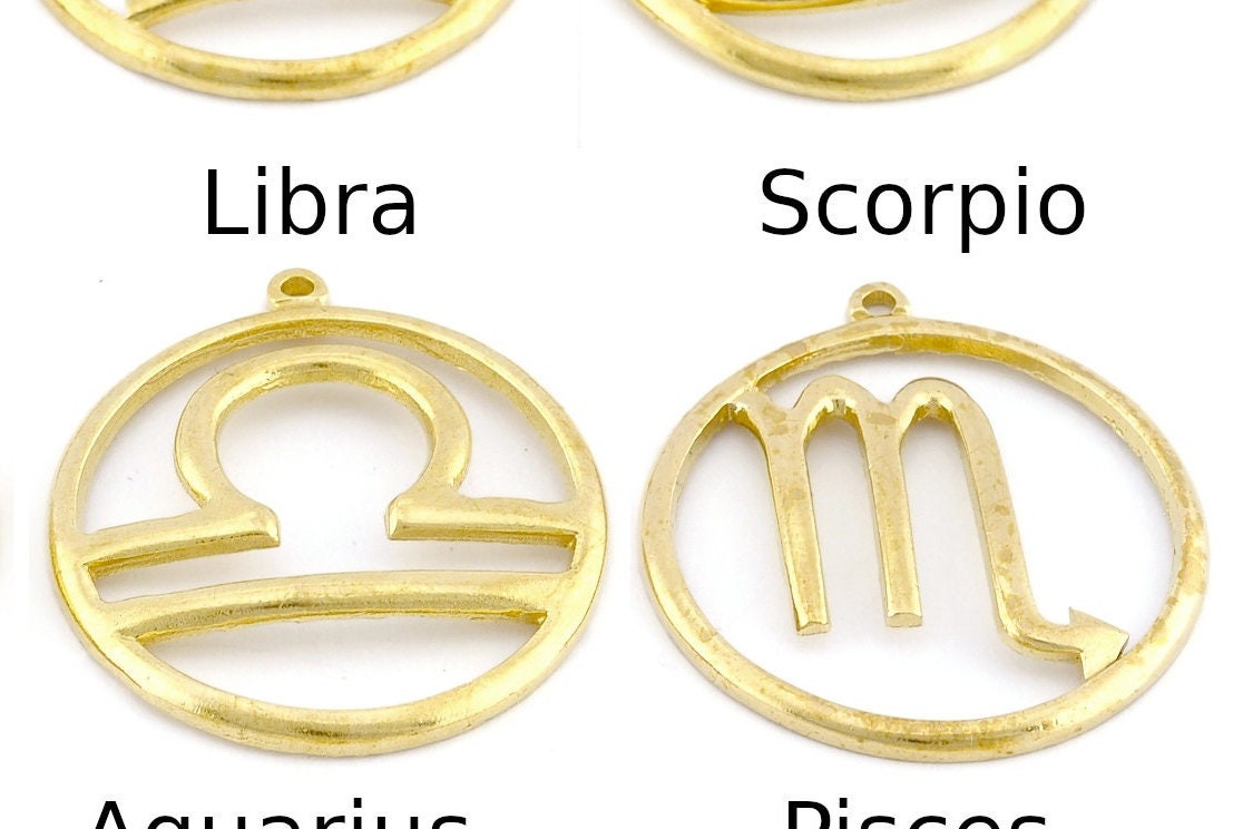 Horoscope Charms Astrological Zodiac Signs Symbols Pendant, Earring Charms Raw Brass (32x29mm) 5020 -31