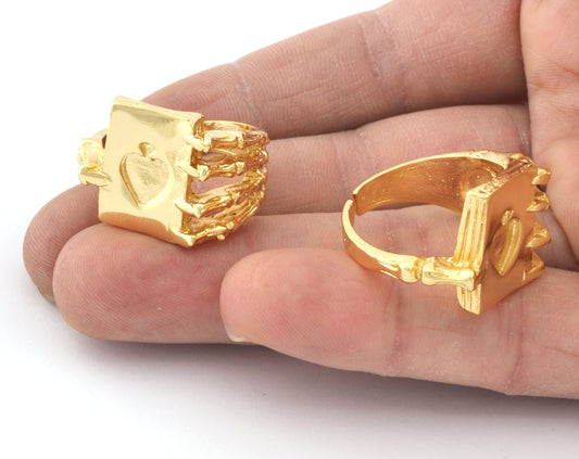 Spades Ring Adjustable Brass Shiny Gold Plated (21mm 11US inner size) 5241