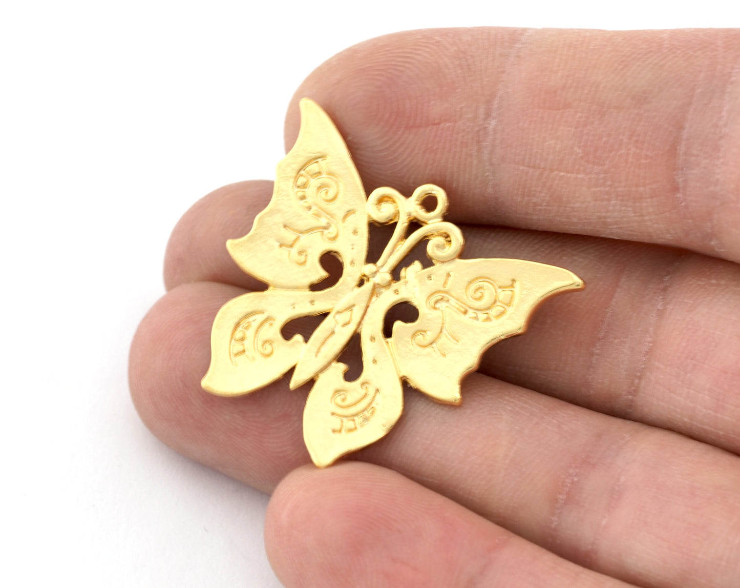 Butterfly Charms, Pendant Shiny gold plated brass 32x28mm 5243