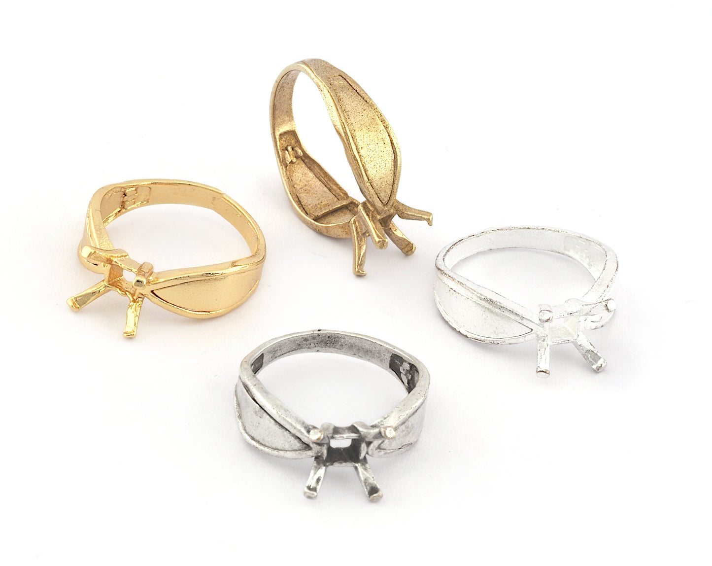 Pointback Stone Blank Bezel Settings brass, Adjustable Ring, Shiny Silver, Antique silver, Shiny gold (18mm 7.5US inner size) 5302