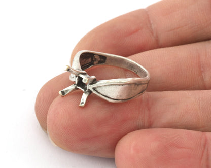 Pointback Stone Blank Bezel Settings brass, Adjustable Ring, Shiny Silver, Antique silver, Shiny gold (18mm 7.5US inner size) 5302