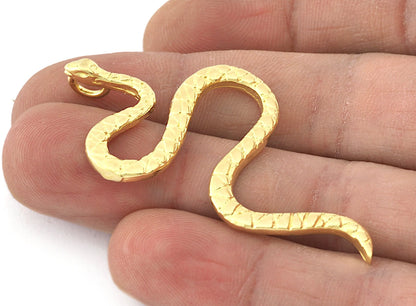 Snake Charms Pendant Raw Brass - Shiny Silver - Antique Silver - Shiny Gold Plated 53x25mm 5303