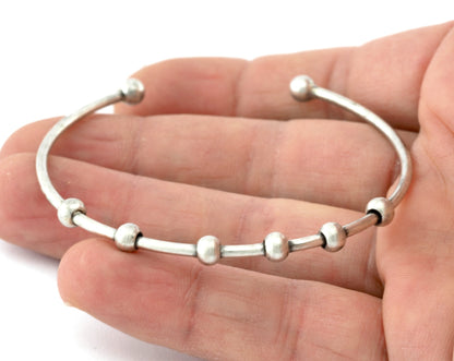 Balls Open Bangle Bracelet Base, Antique silver plated brass (58mm Size ) 5305