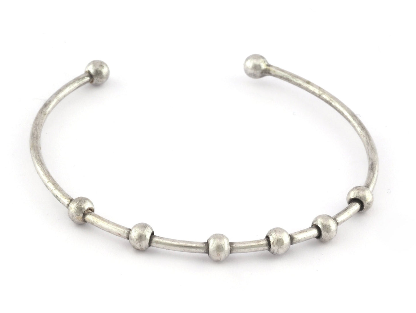 Balls Open Bangle Bracelet Base, Antique silver plated brass (58mm Size ) 5305