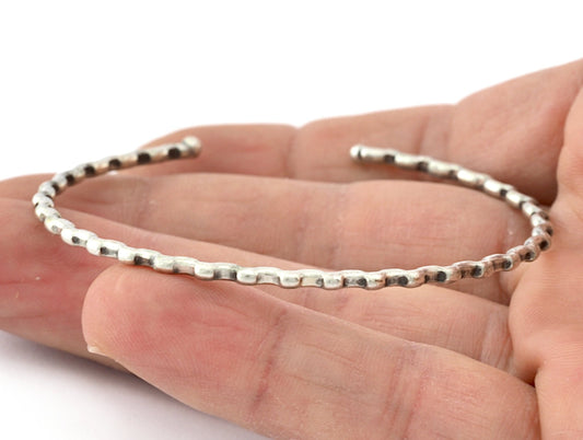 Ribbed Open Bangle Bracelet Base, Antique silver plated brass (58mm Size ) 5306