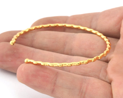 Ribbed Open Bangle Bracelet Base, Shiny gold plated brass (58mm Size ) 5306