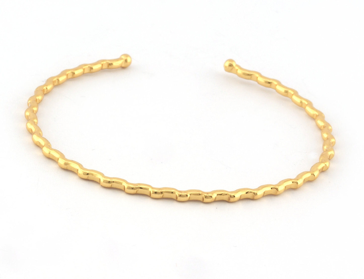 Ribbed Open Bangle Bracelet Base, Shiny gold plated brass (58mm Size ) 5306