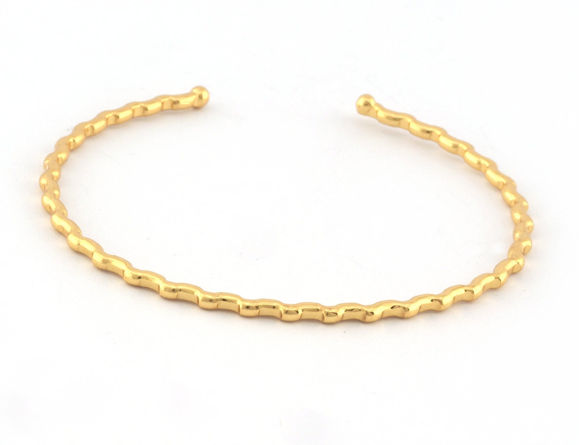 Ribbed Open Bangle Bracelet Base, Shiny gold plated brass (58mm Size ) 5306