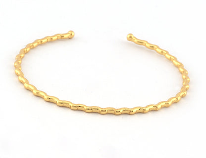 Ribbed Open Bangle Bracelet Base, Shiny gold plated brass (58mm Size ) 5306