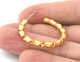 Twisted spirals earrings Circle earring post stud wire base pair Shiny gold plated copper 33mm 5309