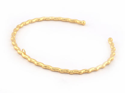 Ribbed Open Bangle Bracelet Base, with loop Shiny gold plated brass (58mm Size ) 5310
