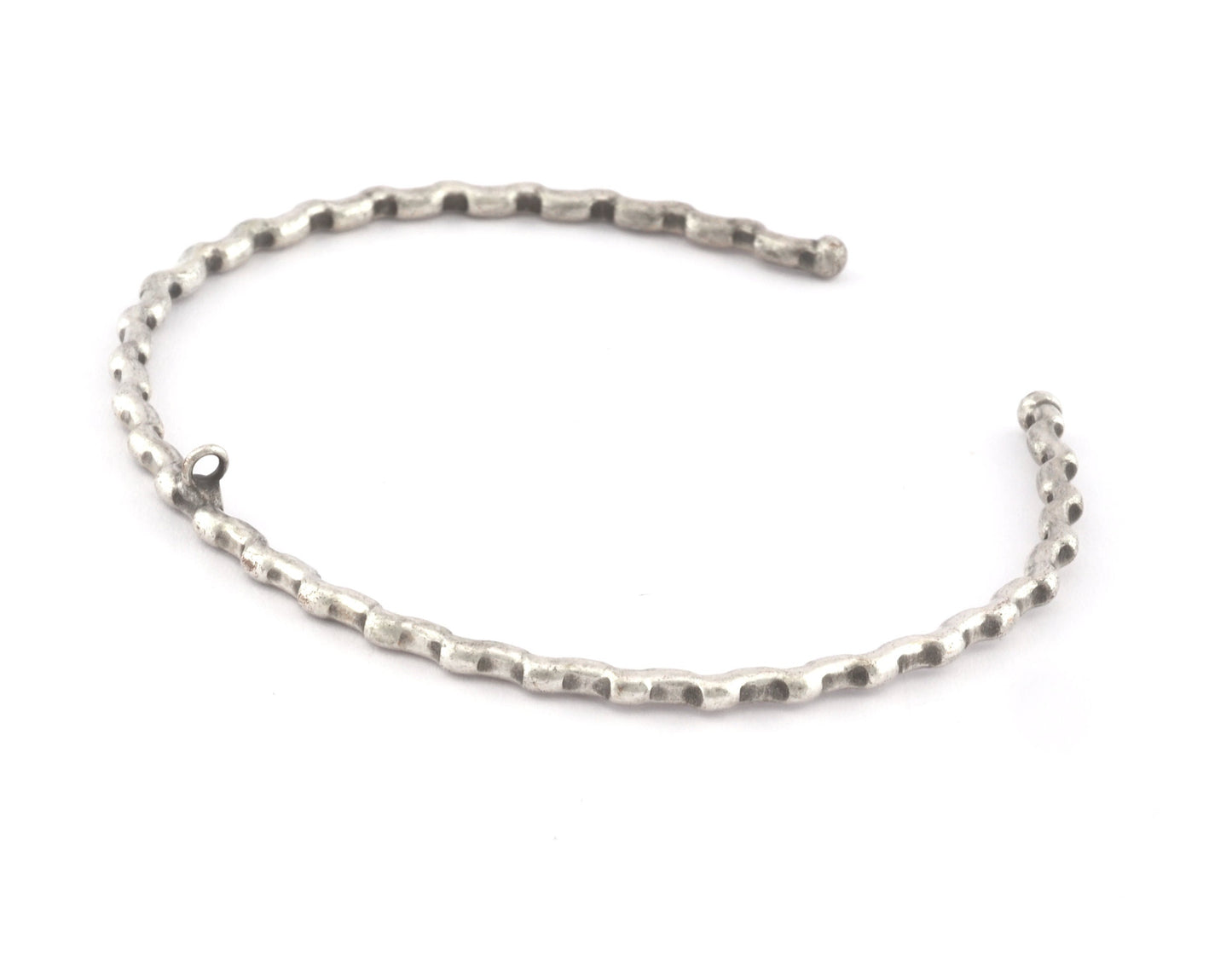 Ribbed Open Bangle Bracelet Base, with loop Antique silver plated brass (58mm Size ) 5310