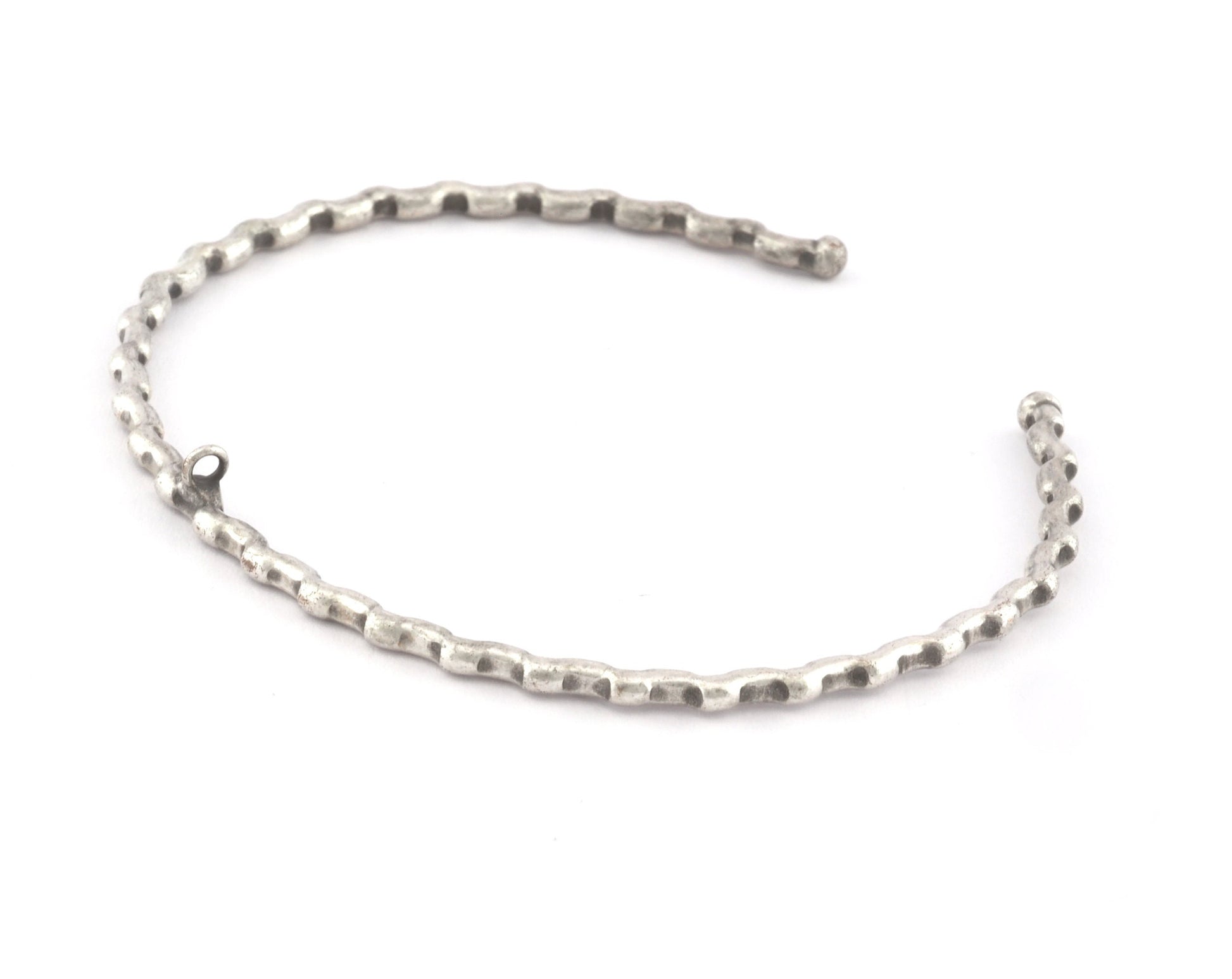 Ribbed Open Bangle Bracelet Base, with loop Antique silver plated brass (58mm Size ) 5310