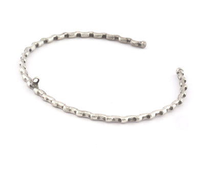 Ribbed Open Bangle Bracelet Base, with loop Antique silver plated brass (58mm Size ) 5310