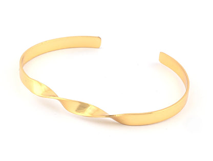Twisted Open Bangle Bracelet Base, Shiny gold plated brass (58mm Size ) 5311