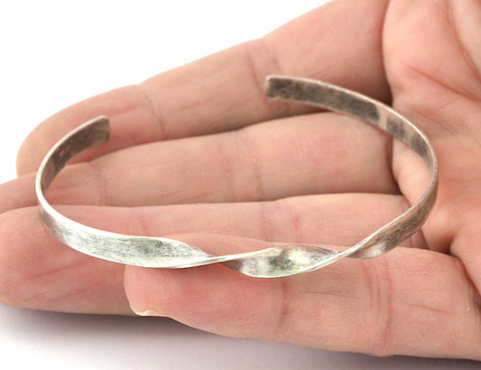 Twisted Open Bangle Bracelet Base, Antique silver plated brass (58mm Size ) 5311