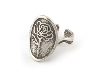 Birth Monthly Flower (June Rose) Adjustable Ring Raw Solid Brass , Antique silver, Shiny silver, Shiny gold plated 8US 5316