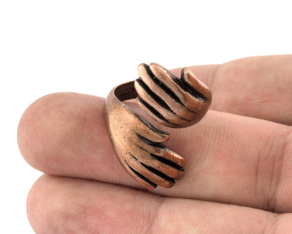 Hands Statement Adjustable Ring Antique Copper plated brass (18mm 8US - 9US inner size) Oz4007