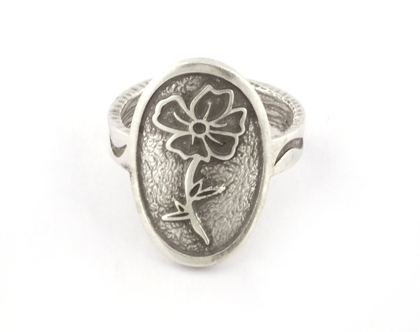 Birth Monthly Flower (August Poppy) Adjustable Ring Raw Solid Brass , Antique silver, Shiny silver, Shiny gold plated 8US 5325