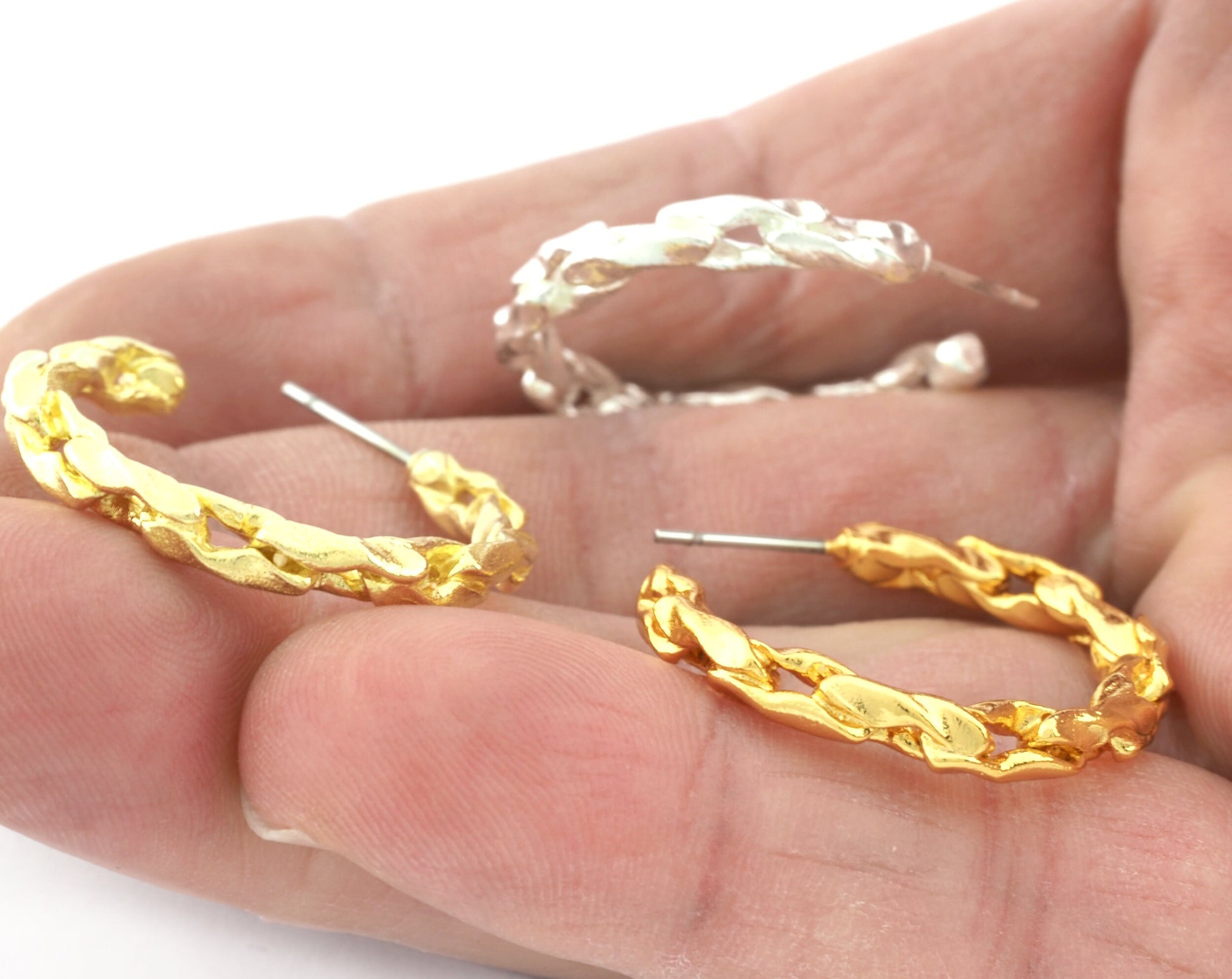 Chain Earring Raw brass, Shiny Silver, Shiny Gold (29mm) 5328